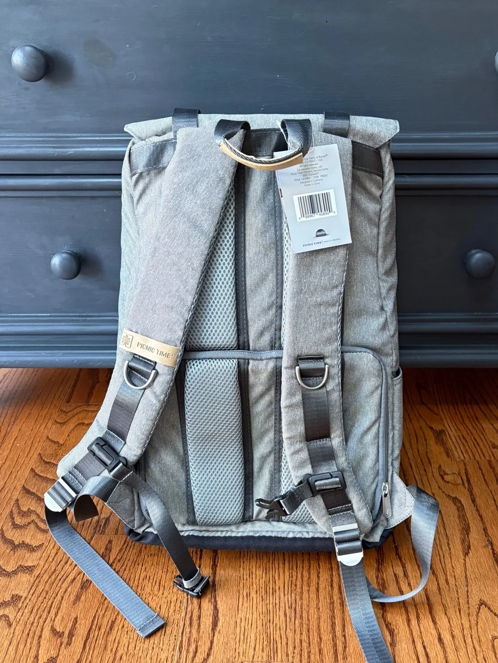 NEW Insulated Gray Canvas Picnic Backpack with Plates, Drinkware, Utensils
